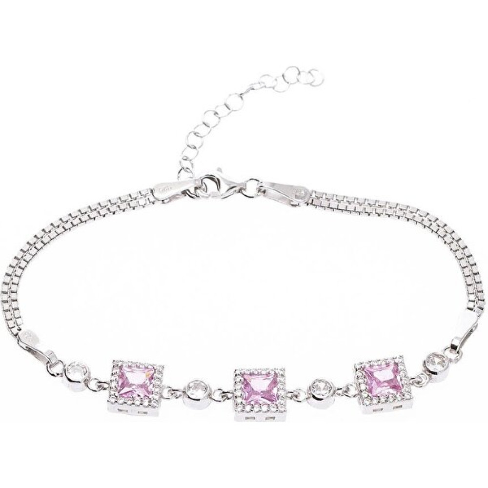 Kare Model 5 mm Pembe Zirkon Taşlı 925 Ayar Gümüş Kadın Bileklik - 18+3 CM - Pembe - Beyaz Saat ve Bileklik Aksesuarı Fiyatı