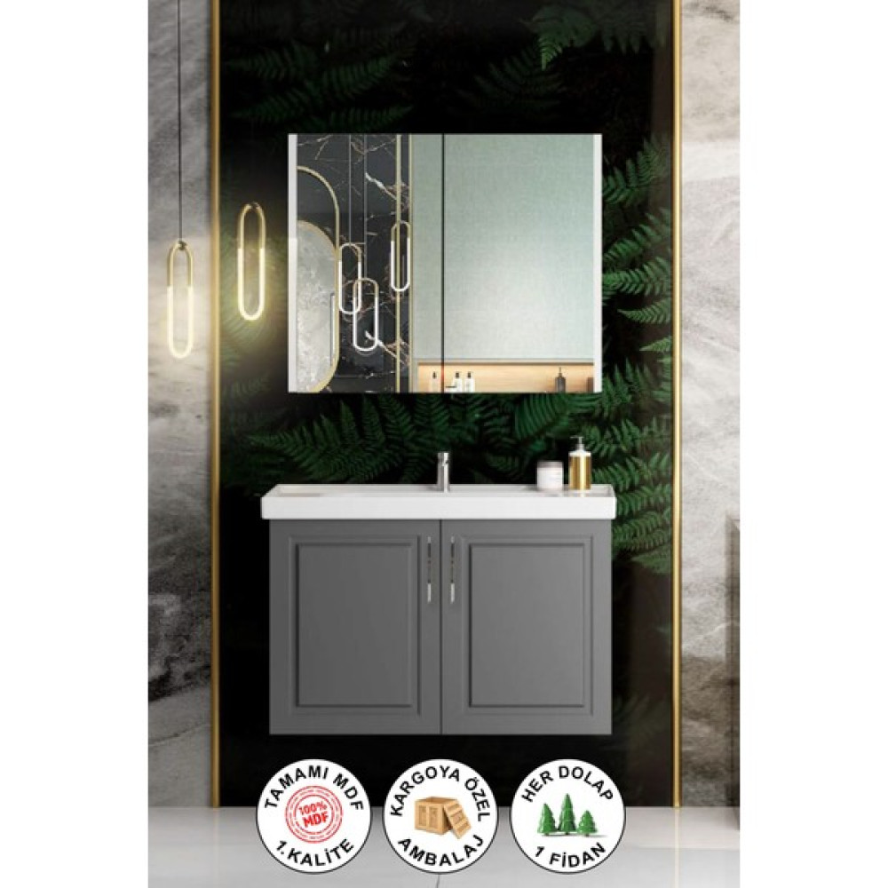 Karen Arin 60 cm Banyo Dolabı Seti , Antrasit Banyo Dolabı / Mobilyası Fiyatı