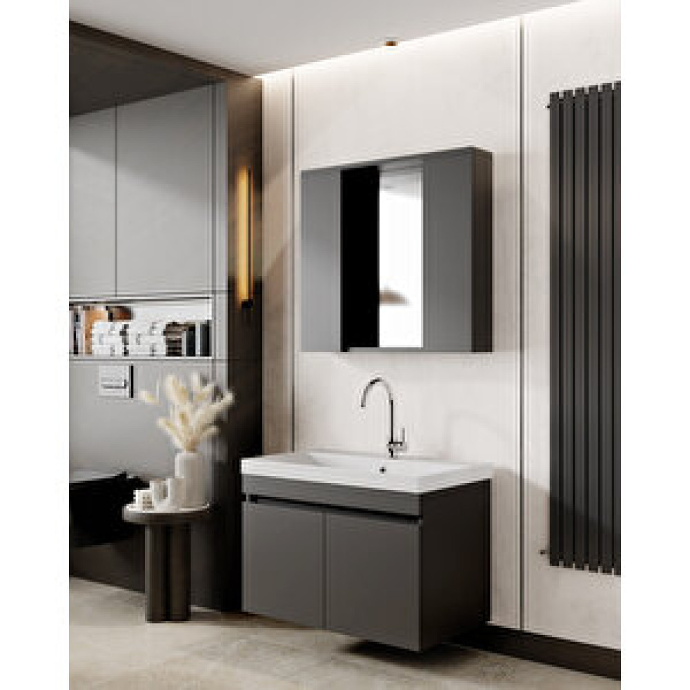 Karen Banyo Arya Banyo Dolabı Seti̇ 80 Cm, Mat Antrasi̇t Lavabo dahil, Lavabolu.. Banyo Dolabı / Mobilyası Fiyatı