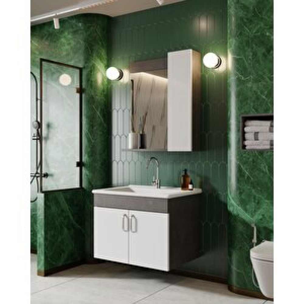 Karen Banyo Gümüş 65 Cm Lavabolu Banyo Dolabi Retro Gümüş-beyaz Lavabo Dahi̇l Banyo Dolabı / Mobilyası Fiyatı