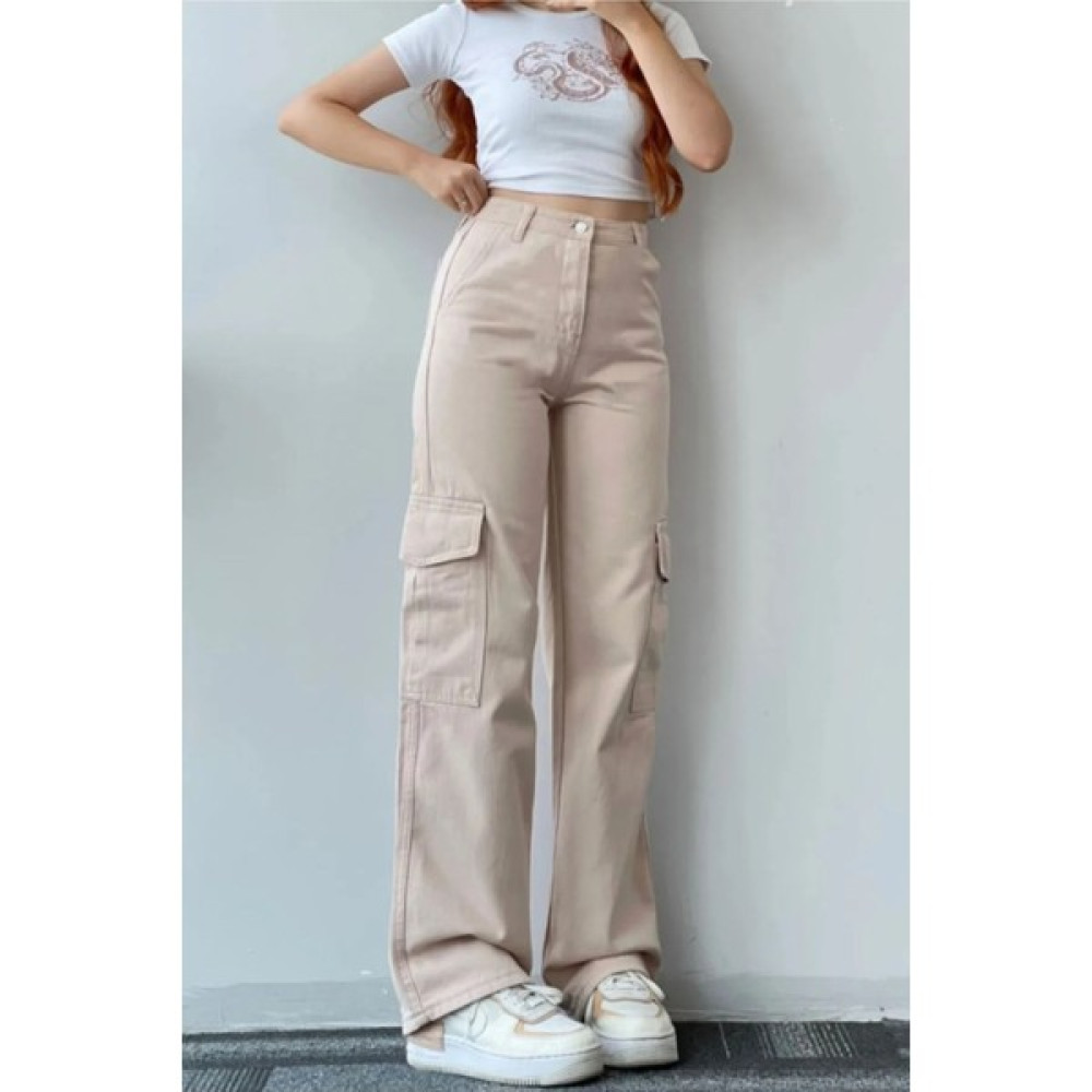 Kargo Cepli Palazzo Trend Pantolon Bayan Jeans / Kot Pantolon Fiyatı