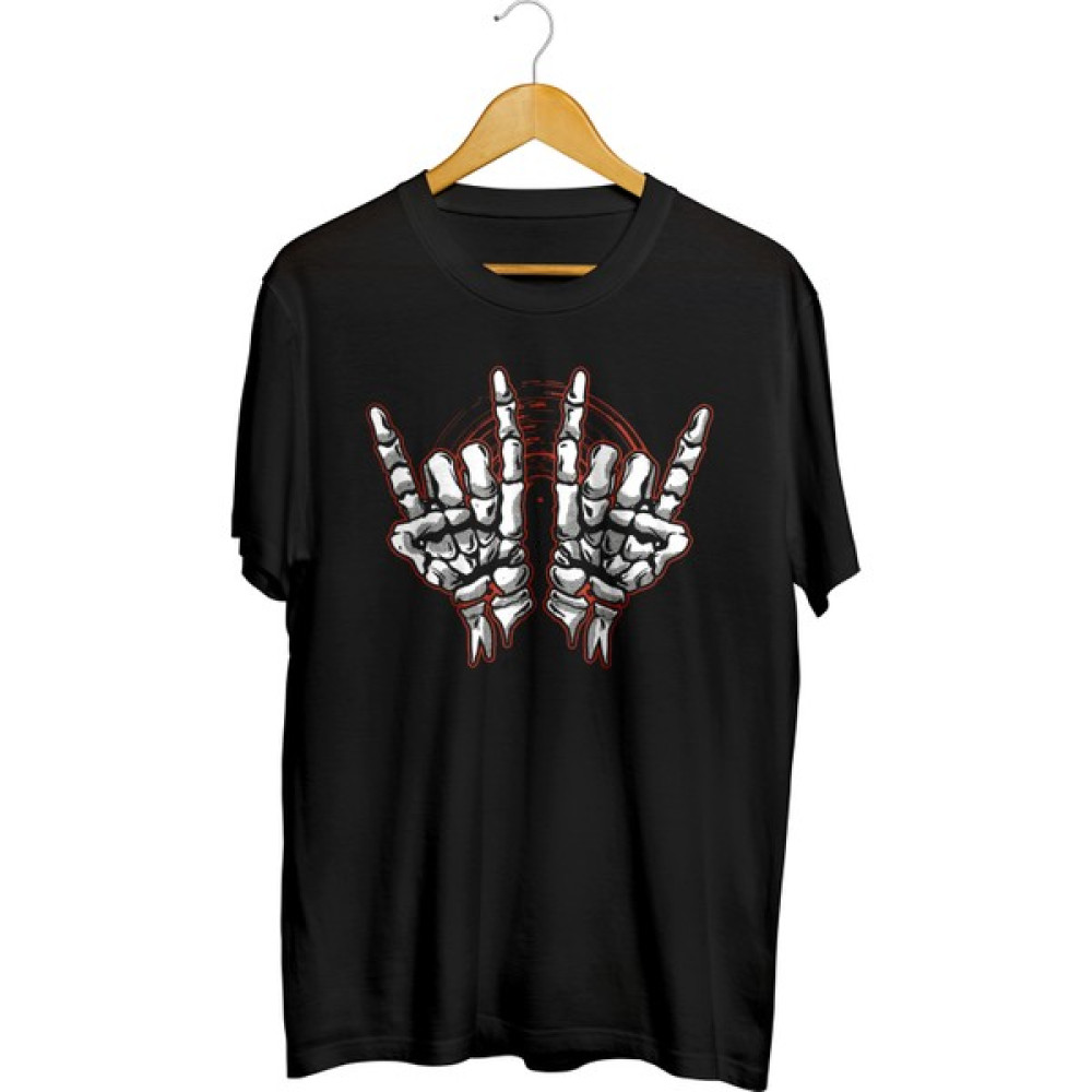 Karikaturstore Skeleton Hands Rock And Roll Baskılı Unisex Tişört Bayan T-shirt Fiyatı