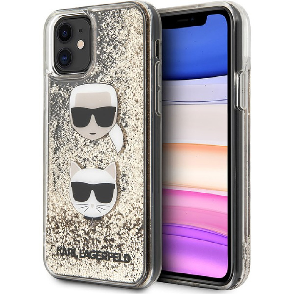 KARL LAGERFELD iPhone 11 Uyumlu Kılıf Karl Lagerfeld Sıvılı Simli K&c Head Dizayn Kapak - Gold Cep Telefonu Kılıfı Fiyatı