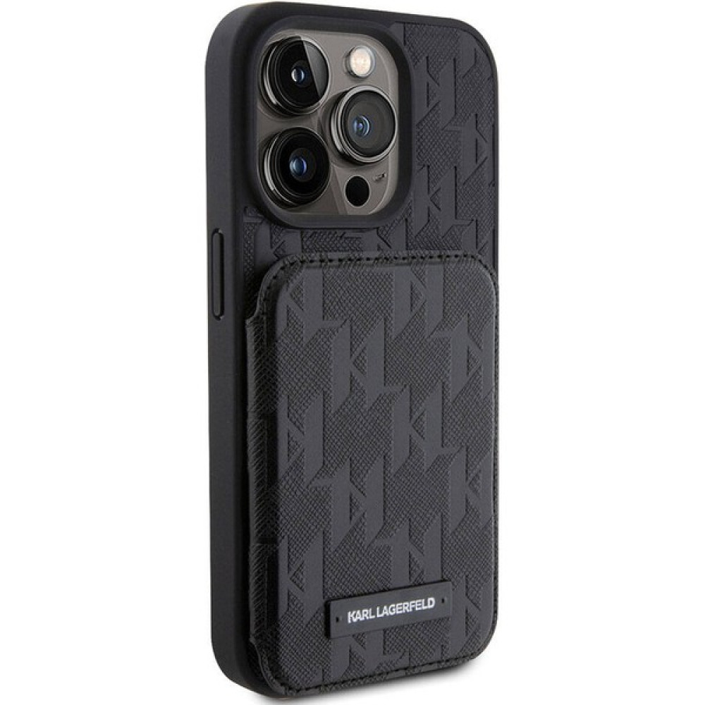 KARL LAGERFELD iPhone 15 Pro Kılıf Karl Lagerfeld Stand Kartlıklı Saffiano Monogram Metal Logo Orjinal Lisans Siyah Cep Telefonu Kılıfı Fiyatı