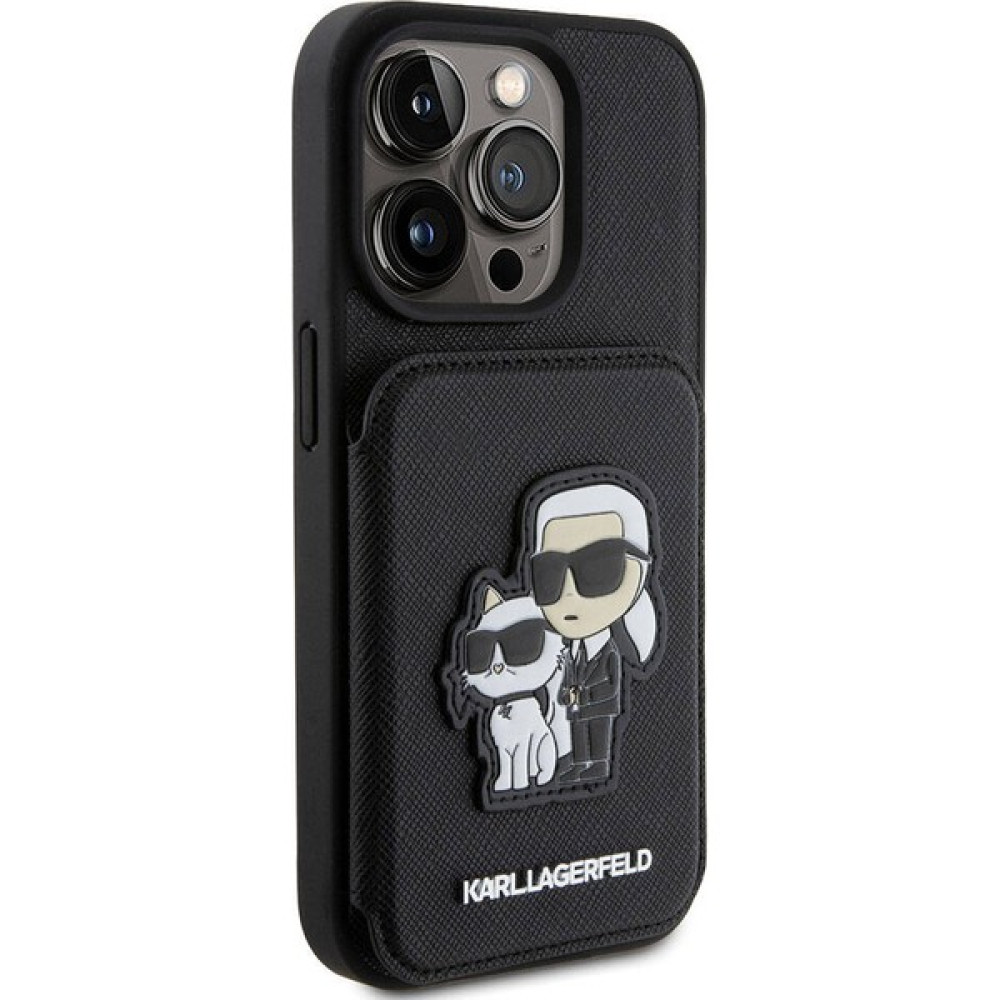 KARL LAGERFELD iPhone 15 Pro Max Kılıf Karl Lagerfeld Stand Kartlıklı Saffiano K&c Metal Logo Orjinal Lisans Siyah Cep Telefonu Kılıfı Fiyatı