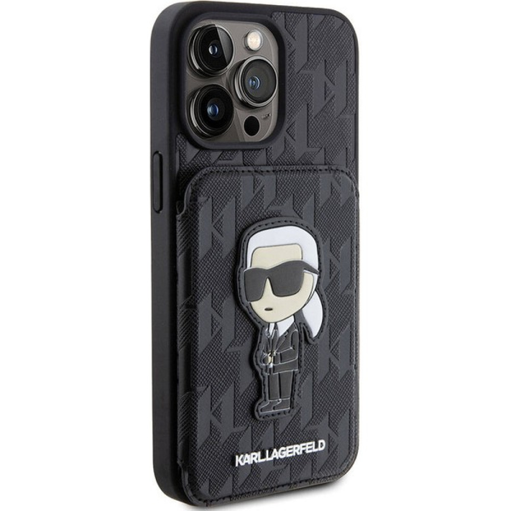 KARL LAGERFELD iPhone 15 Pro Max Kılıf Karl Lagerfeld Standlı Kartlık Saffiano Monogram Ikonik Logo Lisanslı Siyah Cep Telefonu Kılıfı Fiyatı