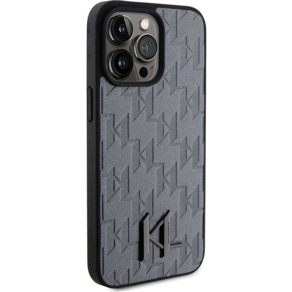 KARL LAGERFELD iPhone 15 Pro Max Uyumlu Kılıf Karl Lagerfeld Hot Stamp K&l Metal Logo Orjinal Lisanslı Kapak Gri Cep Telefonu Kılıfı Fiyatı