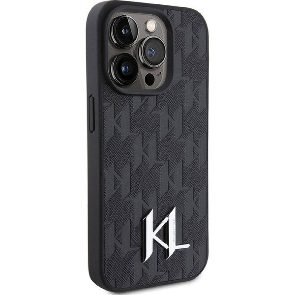 KARL LAGERFELD iPhone 15 Pro Max Uyumlu Kılıf Karl Lagerfeld Hot Stamp K&l Metal Logo Orjinal Lisanslı Kapak Siyah Cep Telefonu Kılıfı Fiyatı