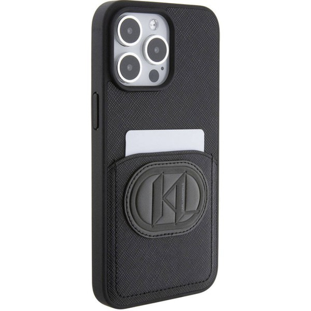 KARL LAGERFELD iPhone 15 Pro Max Uyumlu Kılıf Karl Lagerfeld Kartlıklı Saffiano K&l Patch Orjinal Lisanslı Siyah Cep Telefonu Kılıfı Fiyatı