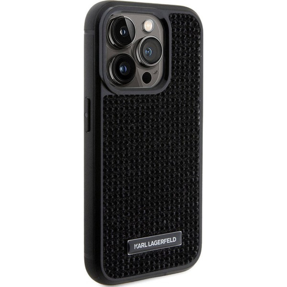 KARL LAGERFELD iPhone 15 Pro Max Uyumlu Kılıf Karl Lagerfeld Taşlı Metal Logo Orjinal Lisanslı Kapak Siyah Cep Telefonu Kılıfı Fiyatı