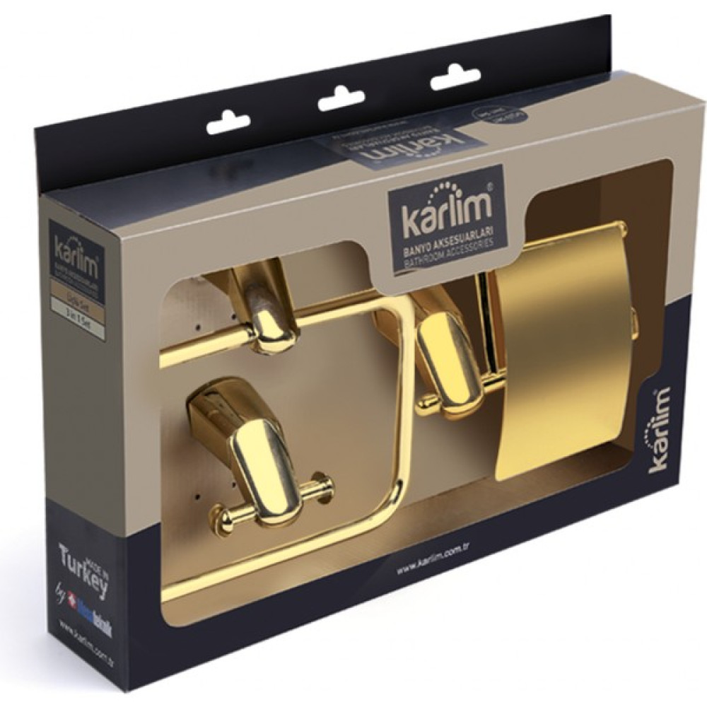 Karlim Mesa Teknik Karlim Dicle Gold 3'lü Aksesuar (Kare Havluluk/ikili Askılık/kapaklı Tuvalet Kağıtlığı) Set Dig 5002 - Kare Havluluk Banyo Aksesuarları Fiyatı