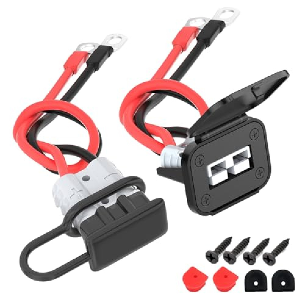 KarlKers 50A Battery Quick Connect/Disconnect Connector 8AWG for Anderson Plug Cable, 1.3FT Waterproof Battery Cable Connector with O-Ring 12V Wire Harness Plug Terminal for Car Winch Trailer 2 Pack