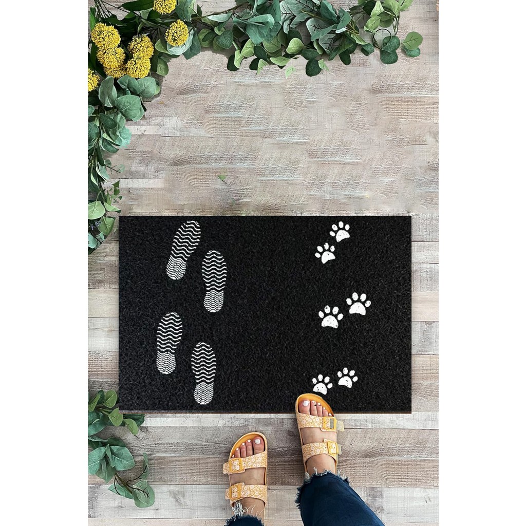Karmat Siyah Paspas, Ayakkabı Tabanı, Köpek Patisi,kapı Önü Paspası, Dijital Baskı Paspas - 45 x 70 cm - 000-Siyah Araca Özel Paspaslar Fiyatı
