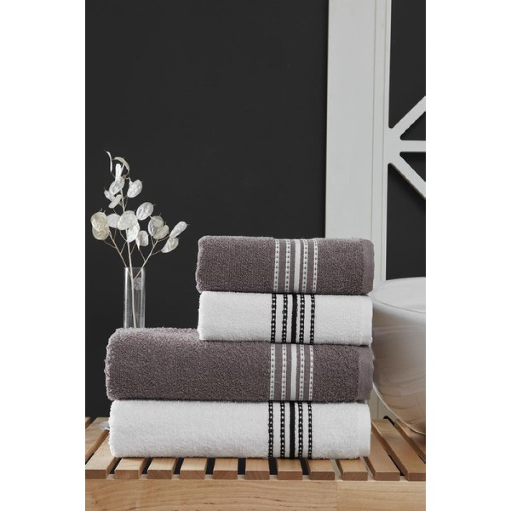 Karna Home 50X90 + 70X140 cm Elvin 4'lü Banyo Havlusu Seti - Beyaz - 50 x 90 cm El / Yüz Havlusu Fiyatı