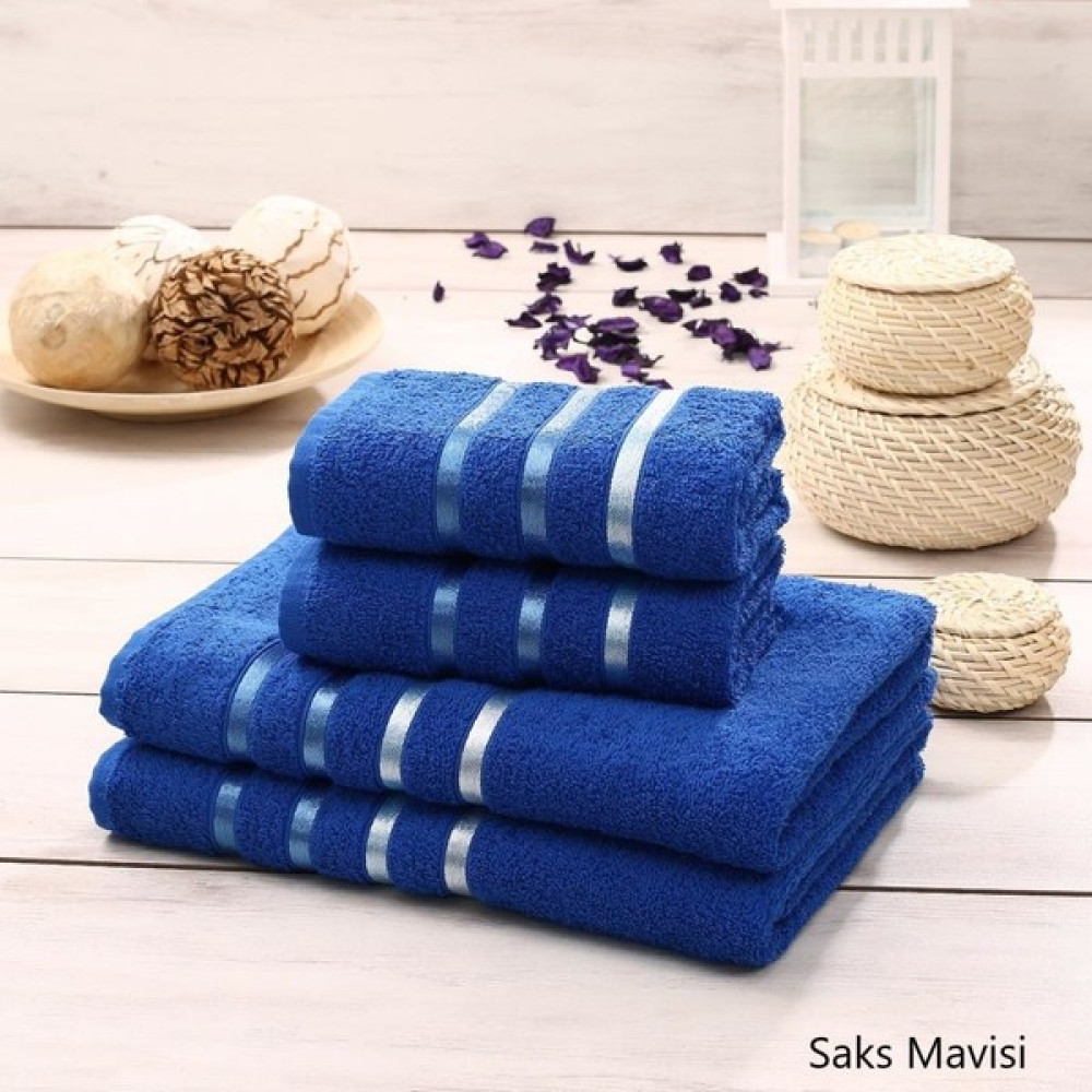 Karna Home Bale 4'lü Pamuk Havlu Seti - 70 x 140 cm - Koyu Mavi El / Yüz Havlusu Fiyatı