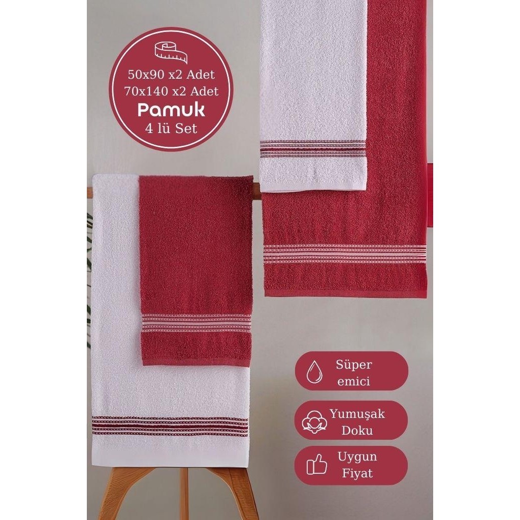Karna Home Elvin 4'lü Banyo Havlusu Seti Pamuk + Polyester 50X90 cm ve 70X140 cm Yumuşak Doku - Beyaz - 50 x 90 cm El / Yüz Havlusu Fiyatı