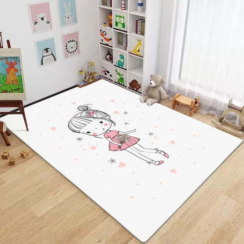 Karnaval Çiçek Toplayan Küçük Sevimli Kız Çocuk Odası Halısı 50 x 80 cm - Ekru Bebek Odası Halı Fiyatı