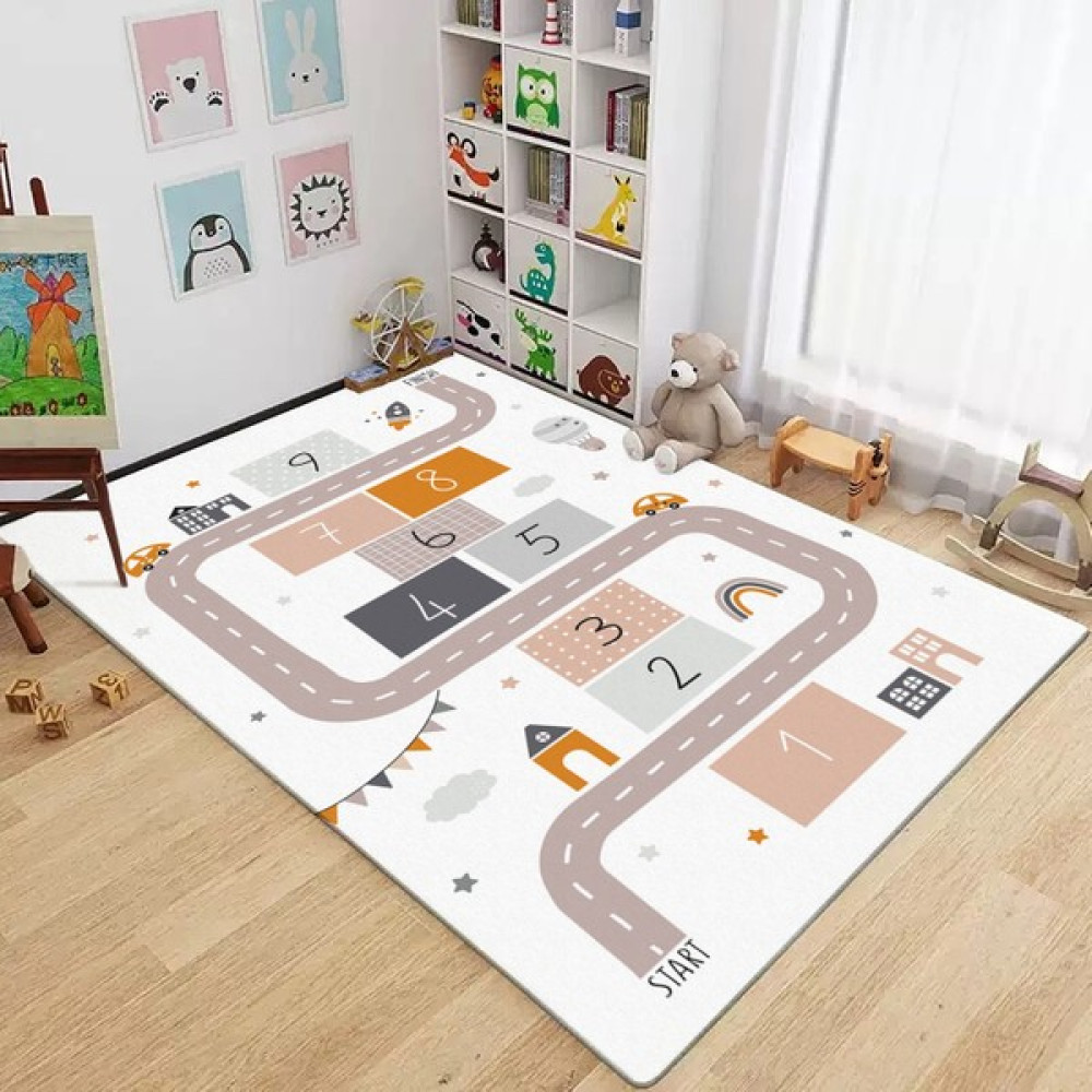 Karnaval Iskandinav Soft Renkli Kutular Yol ve Seksek Çocuk Odası Eğitici Oyun Halısı 50 x 80 cm - Ekru Bebek Odası Halı Fiyatı