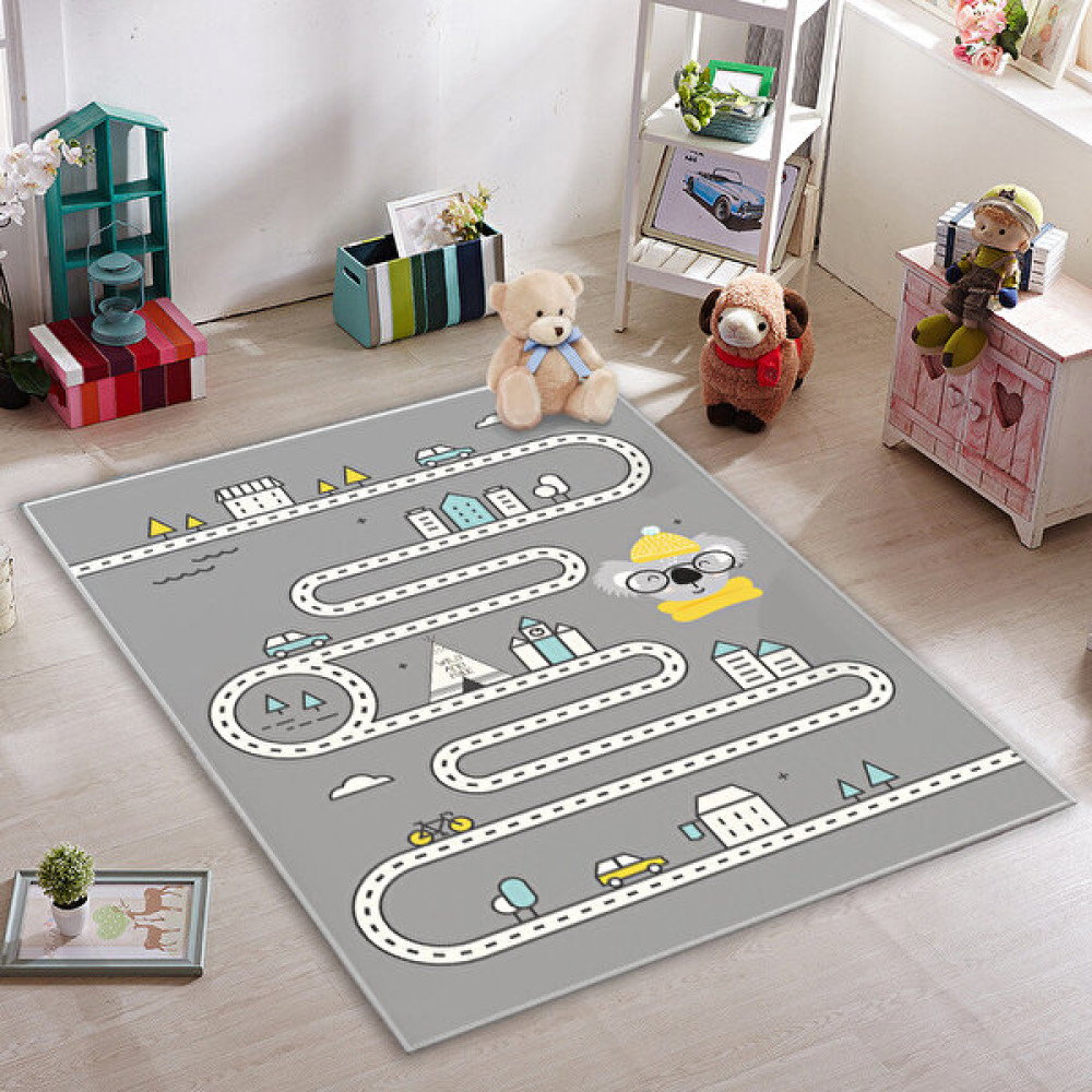 Karnaval Koalalı Yol Çocuk Odası Halısı 50 x 80 cm - Gri Bebek Odası Halı Fiyatı