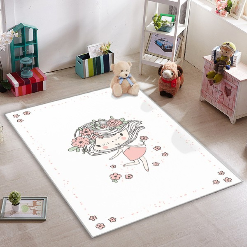 Karnaval Küçük Kız Çocuk Odası Halısı 50 x 80 cm - Beyaz Bebek Odası Halı Fiyatı