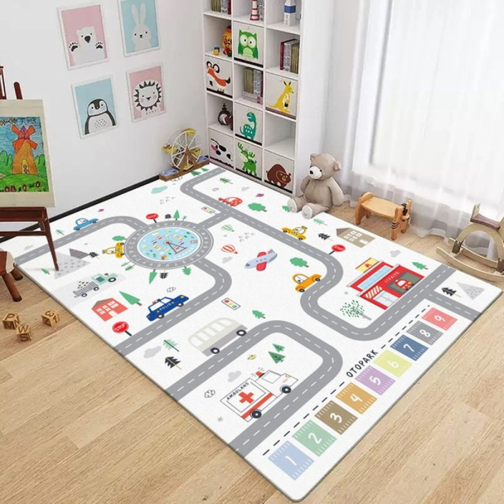 Karnaval Meslek Arabaları Yol Desen Alfabe ve Sayılar Eğitici Çocuk Oyun Halısı 80 x 150 cm - Renkli Bebek Odası Halı Fiyatı