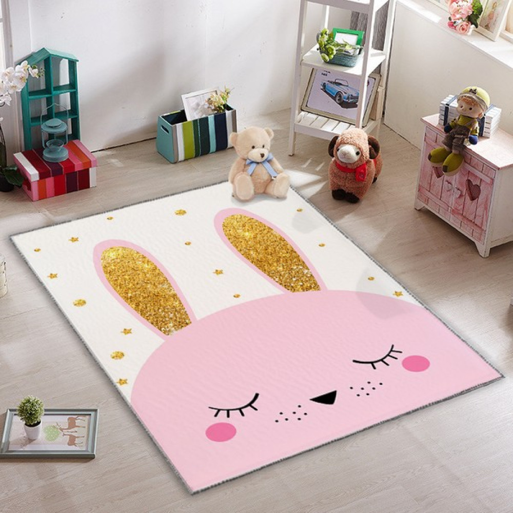 Karnaval Pırıltılı Tavşan Çocuk Odası Halısı 50 x 80 cm - Pembe Bebek Odası Halı Fiyatı
