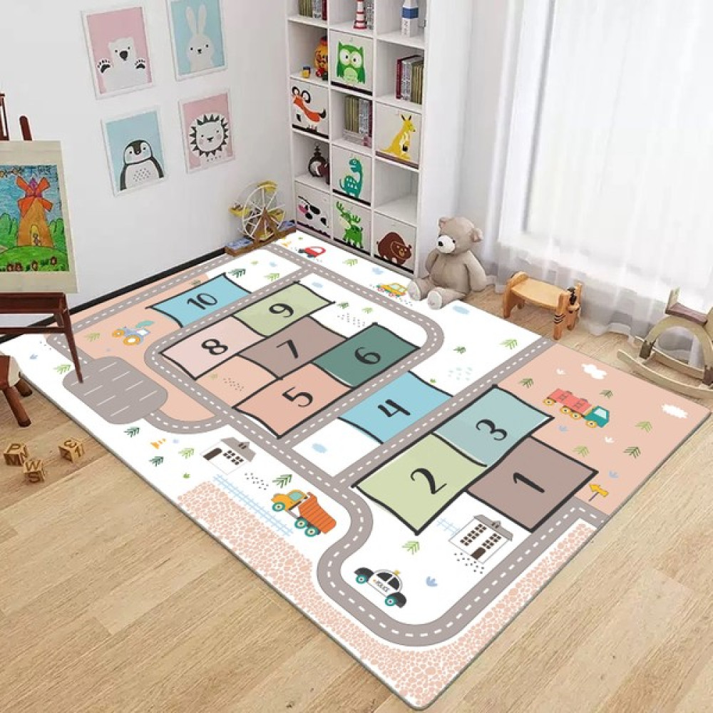 Karnaval Renkli Seksek Yol Desenli Çocuk Odası Halısı - 150 x 200 cm Bebek Odası Halı Fiyatı