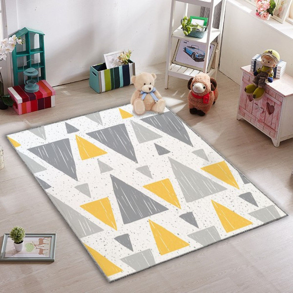 Karnaval Renkli Üçgenler Çocuk Odası Halısı 50 x 80 cm - Sarı Bebek Odası Halı Fiyatı