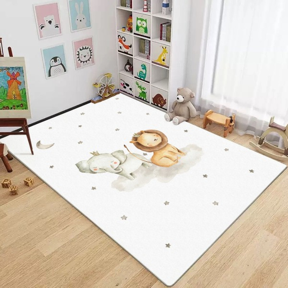 Karnaval Sevimli Dostlar Fil ve Aslan Çocuk Odası Halısı 50 x 80 cm - Ekru Bebek Odası Halı Fiyatı