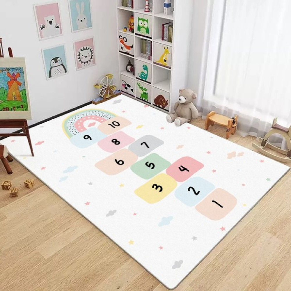 Karnaval Soft Pastel Gökkuşağı Bulut ve Seksekli Çocuk Odası Halısı 50 x 80 cm - Renkli Bebek Odası Halı Fiyatı