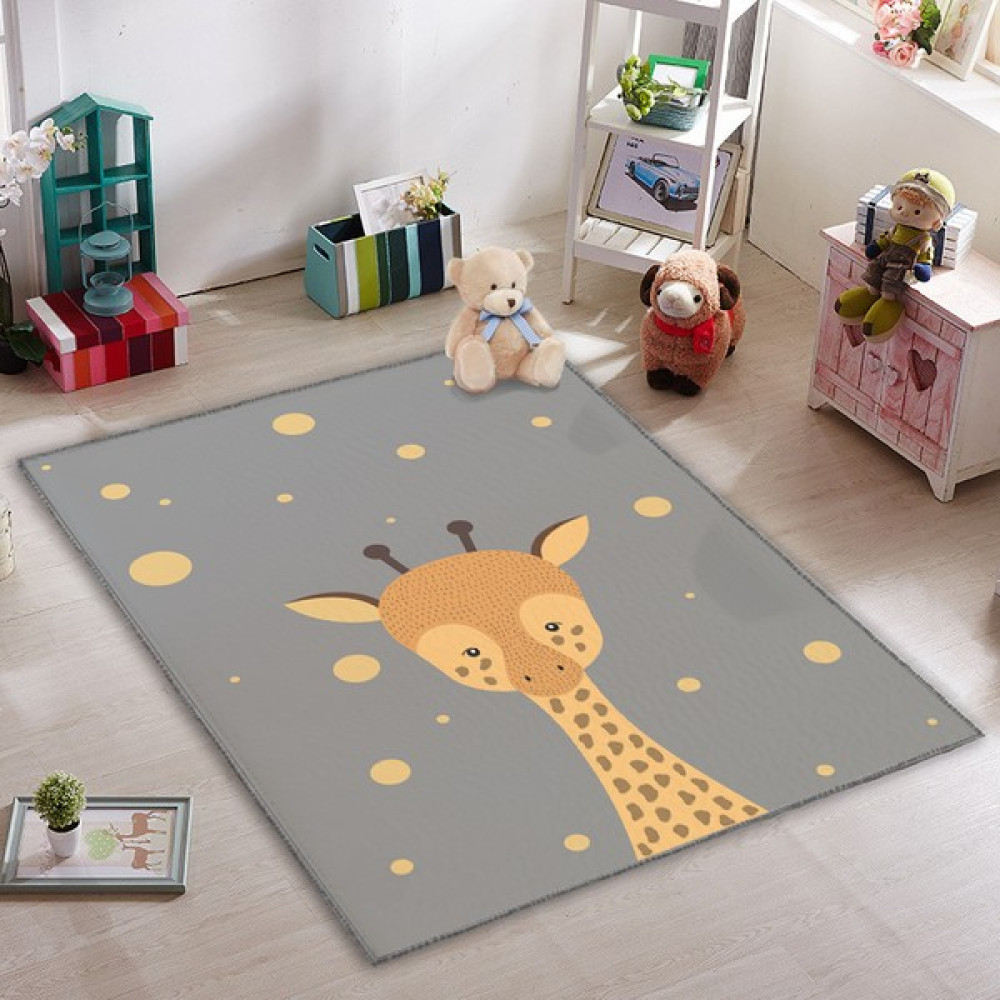 Karnaval Zürafa Portre Çocuk Odası Halısı 50 x 80 cm - Gri Bebek Odası Halı Fiyatı