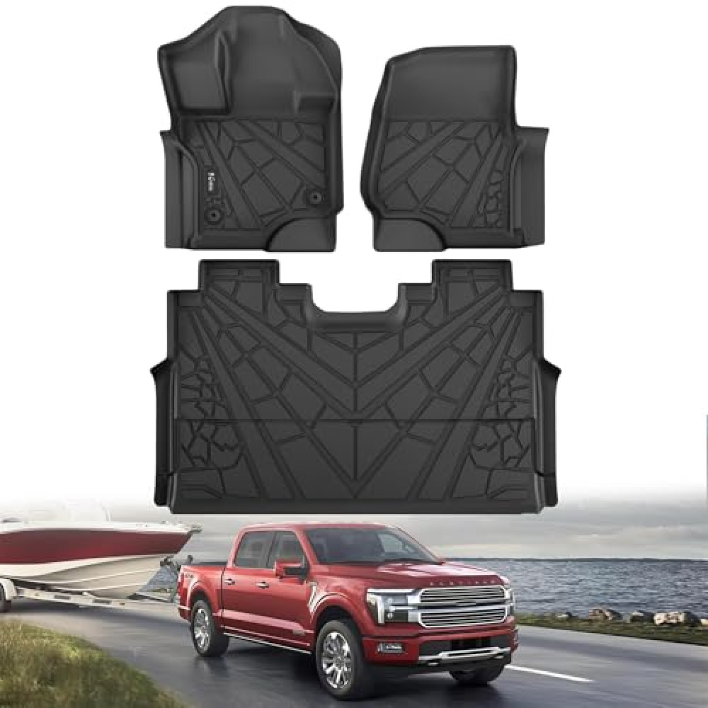 KARPAL Floor Mats Fit 2015-2025 Ford F-150 SuperCrew (Includes 22-25 Lightning), Custom Fit TPE All Weather F150 Accessories 1st Floor Mats & 2-in-1 Rear Floor Mat