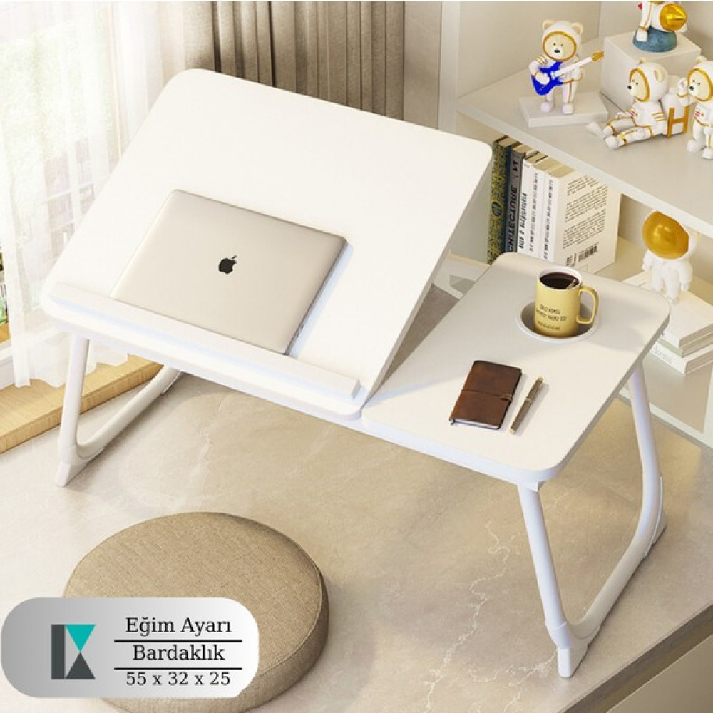 Karr Office Laptop Sehpası | Açı Ayarlı Laptop Sehpası | Çalışma Masası | Mobil Masa | Katlanır Masa - 64x32 - Beyaz Sehpa Fiyatı