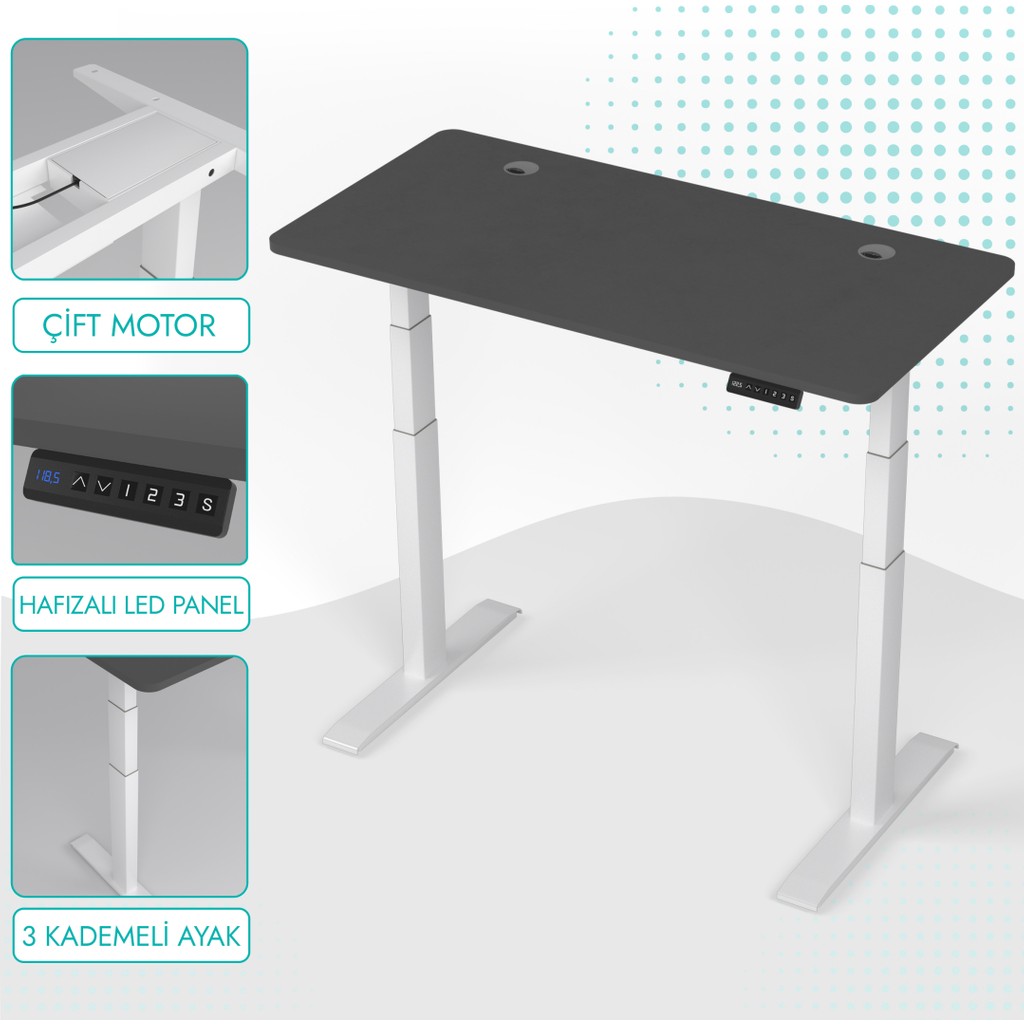 Karr Office O-Flex Duo Çift Motorlu Elektrikli Yükseklik Ayarlı Masa - 120x60 - Antrasit Ofis Çalışma Masası Fiyatı