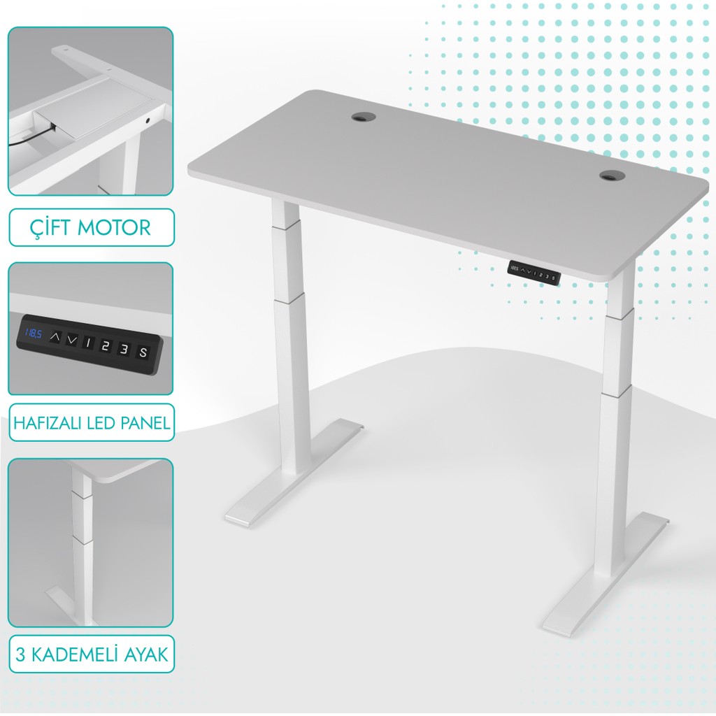 Karr Office O-Flex Duo Çift Motorlu Elektrikli Yükseklik Ayarlı Masa - 120x60 - Beyaz Ofis Çalışma Masası Fiyatı
