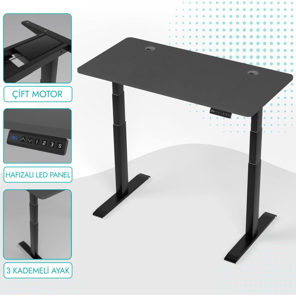 Karr Office O-Flex Duo Çift Motorlu Elektrikli Yükseklik Ayarlı Masa - 160x80 - Antrasit Ofis Çalışma Masası Fiyatı
