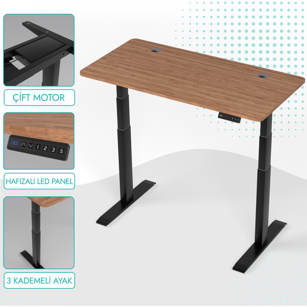 Karr Office O-Flex Duo Çift Motorlu Elektrikli Yükseklik Ayarlı Masa - 160x80 - Bambu Ofis Çalışma Masası Fiyatı