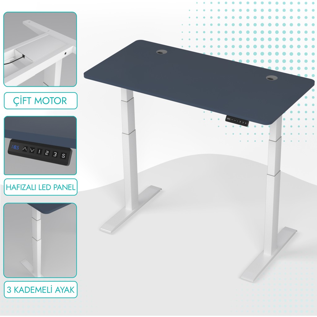 Karr Office O-Flex Duo Çift Motorlu Elektrikli Yükseklik Ayarlı Masa - 160x80 - Pasifik Mavi - Pasifik Mavisi Ofis Çalışma Masası Fiyatı