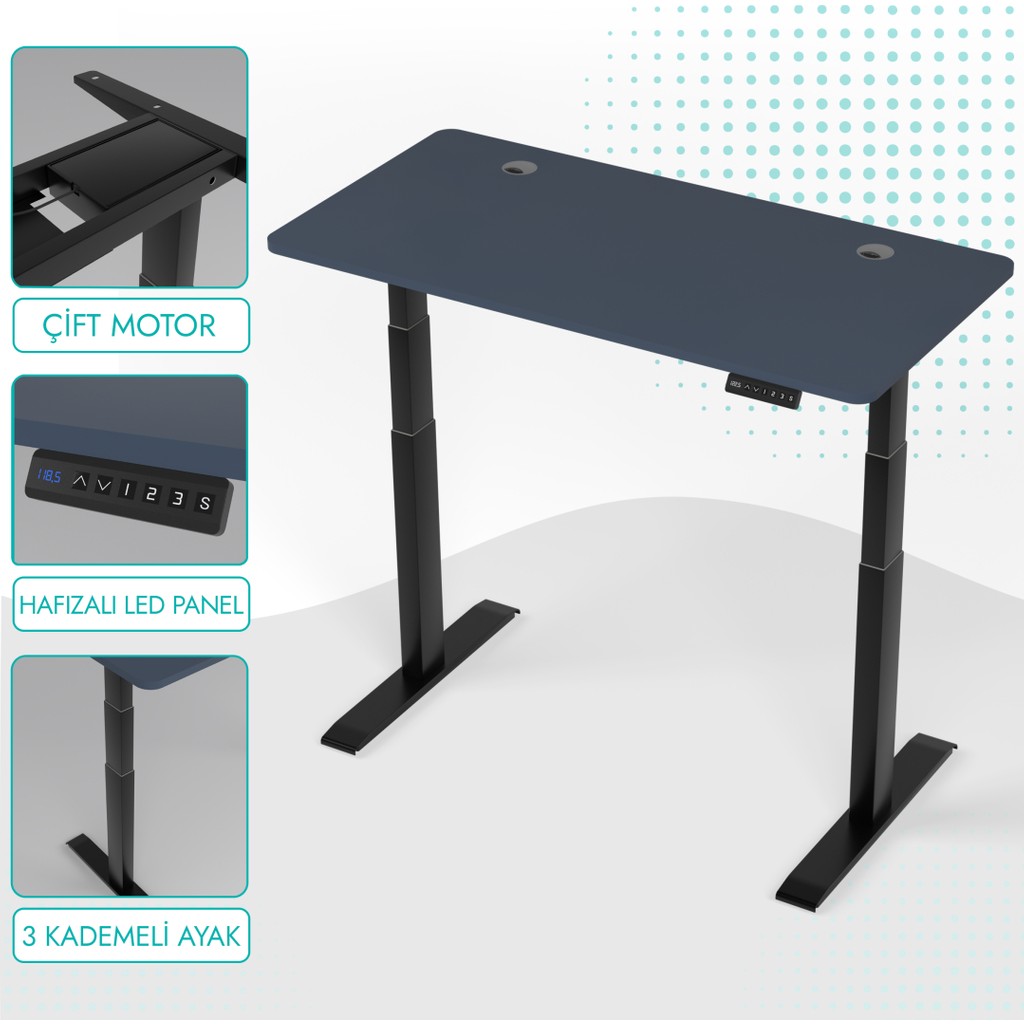 Karr Office O-Flex Duo Çift Motorlu Elektrikli Yükseklik Ayarlı Masa - 160x80 - Pasifik Mavi - Pasifik Mavisi Ofis Çalışma Masası Fiyatı