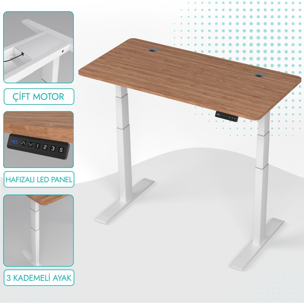 Karr Office O-Flex Duo Çift Motorlu Elektrikli Yükseklik Ayarlı Masa - 180x80 - Bambu Ofis Çalışma Masası Fiyatı