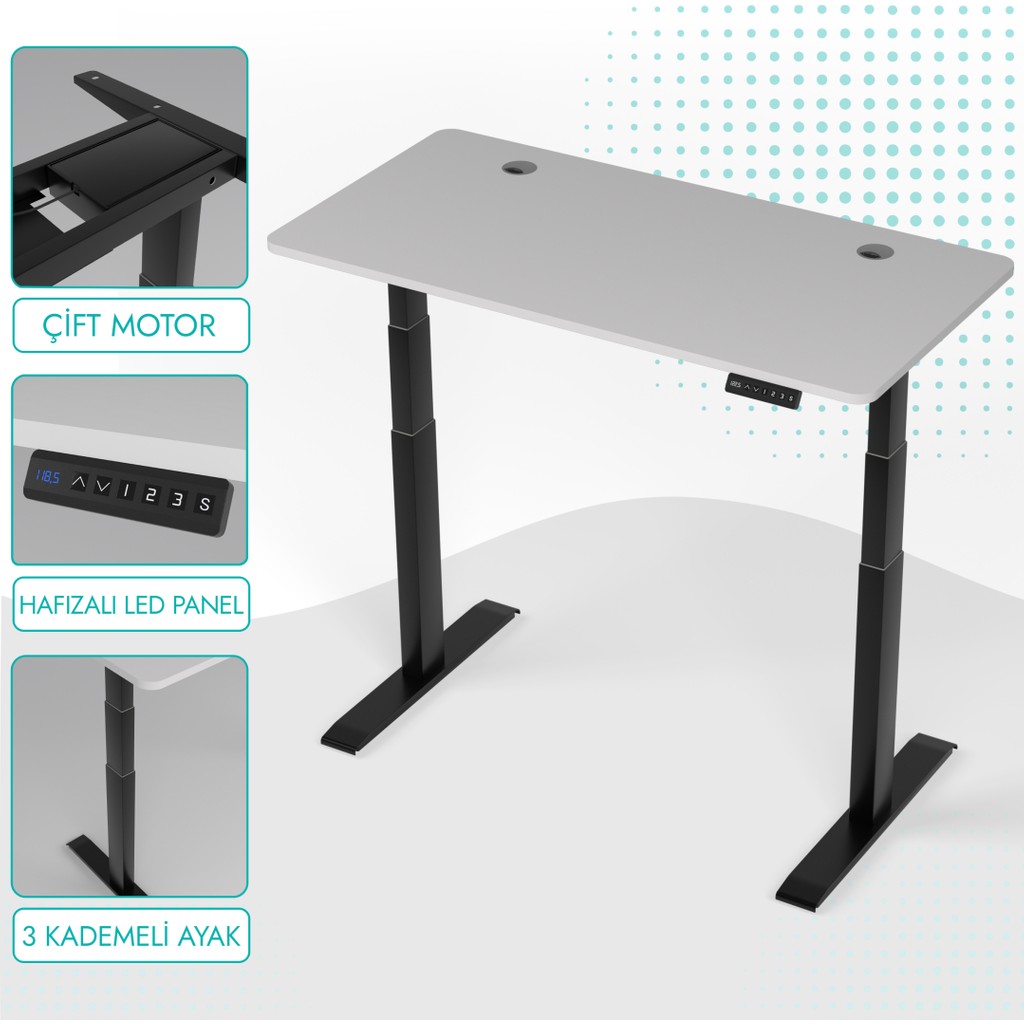 Karr Office O-Flex Duo Çift Motorlu Elektrikli Yükseklik Ayarlı Masa - 180x80 - Beyaz Ofis Çalışma Masası Fiyatı