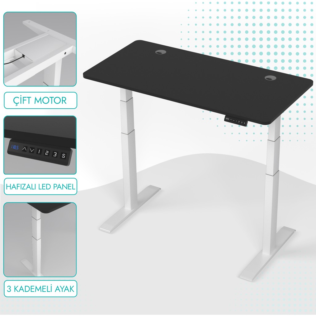 Karr Office O-Flex Duo Çift Motorlu Elektrikli Yükseklik Ayarlı Masa - 180x80 - Siyah Ofis Çalışma Masası Fiyatı