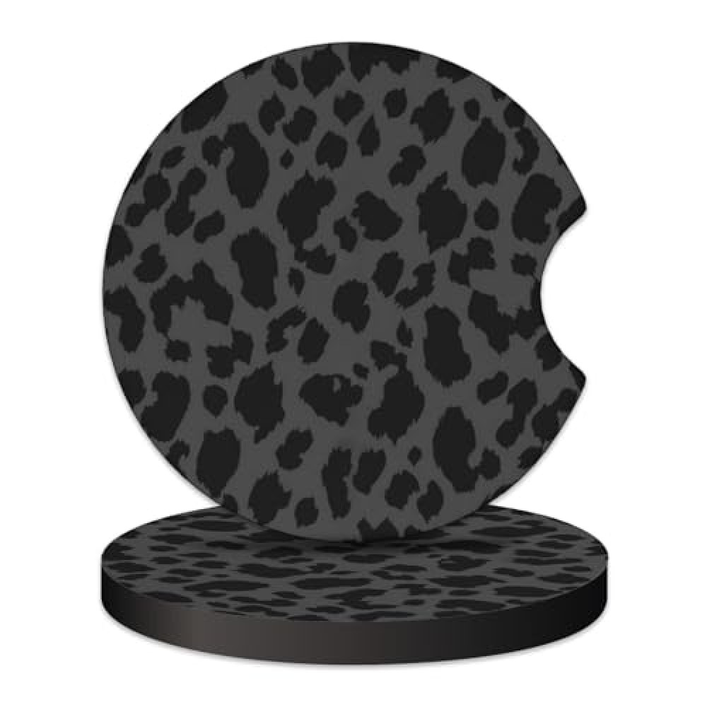 KARREAL 2 Pcs Car Cup Coasters, Black Leopard Print Universal Non-Slip Rubber Car Coasters for Cup Holders 2.75 inch, Car Interior Accessories for Women, AA589