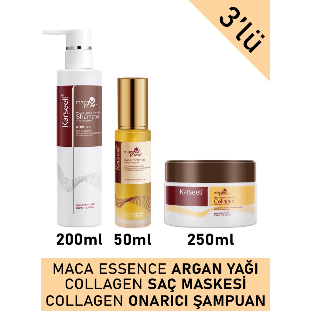 Karseell Onarıcı Saç Maskesi 250 ml + Nemlendirici Şampuan 200 ml + Argan Yağı 50 ml Besleyici Set Diğer Fiyatı