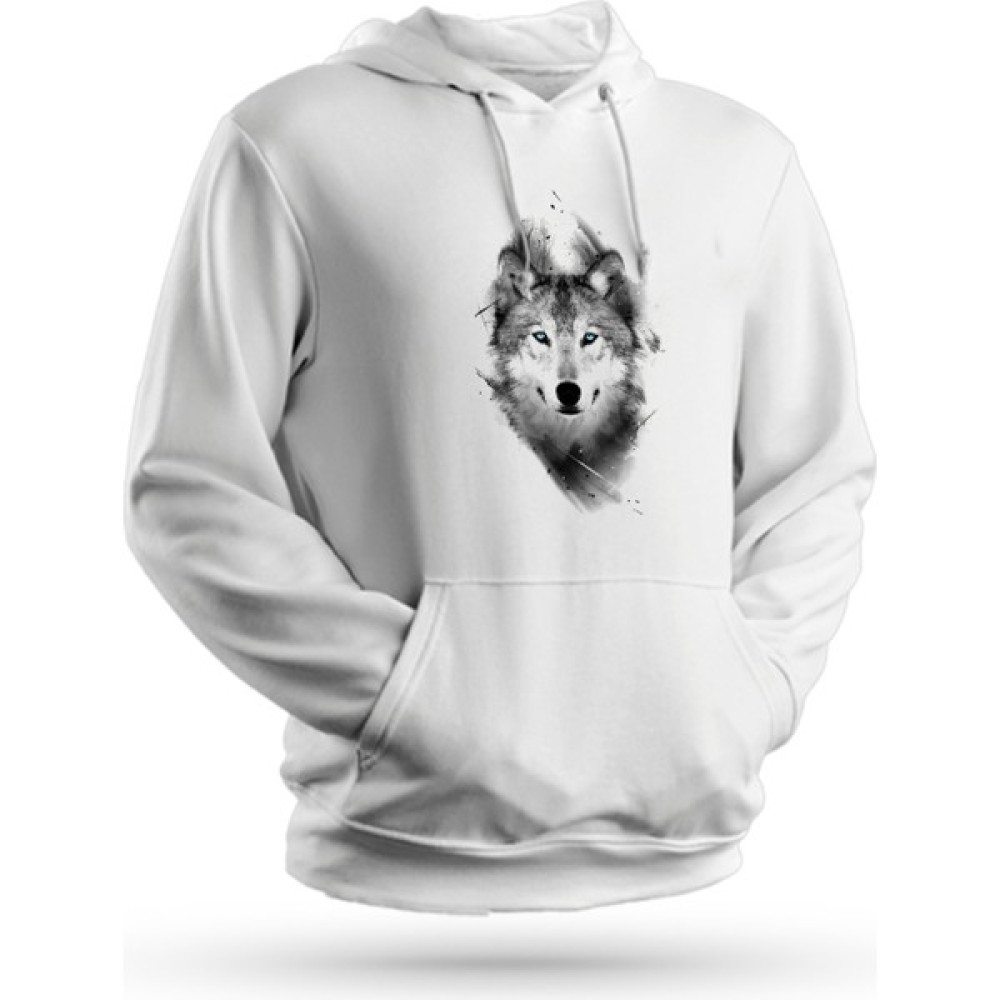 Karya Butik Kurt Baskılı Beyaz Unisex Kapüşonlu Sweatshirt Erkek Sweatshirt Fiyatı