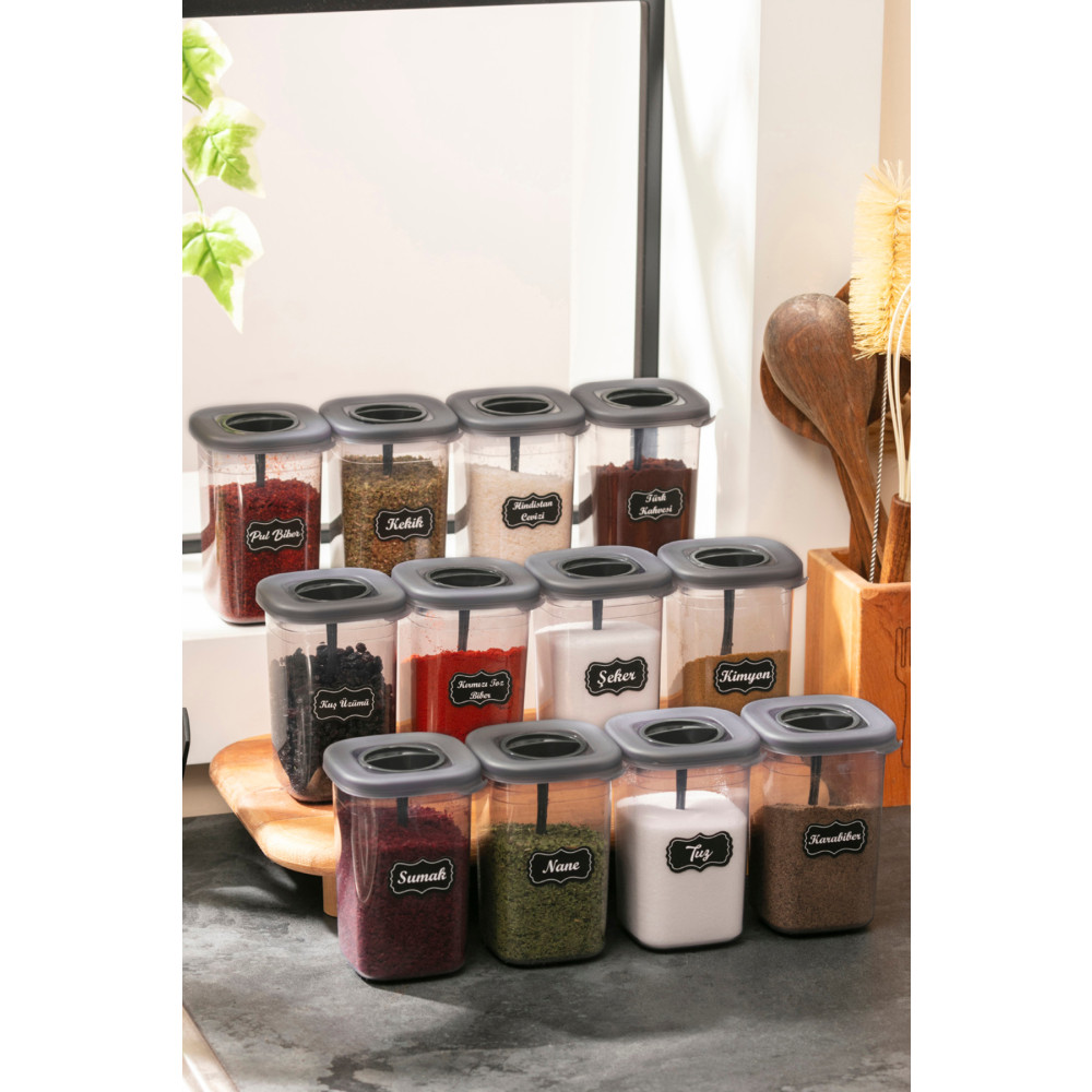 KATE HOME 12li 450ml Etiketli Ve Kilitlenebilir Kapaklı Kendinden Kaşıklı Baharatlık Seti - Etiket Hediye Baharat Setleri & Baharatlıklar Fiyatı
