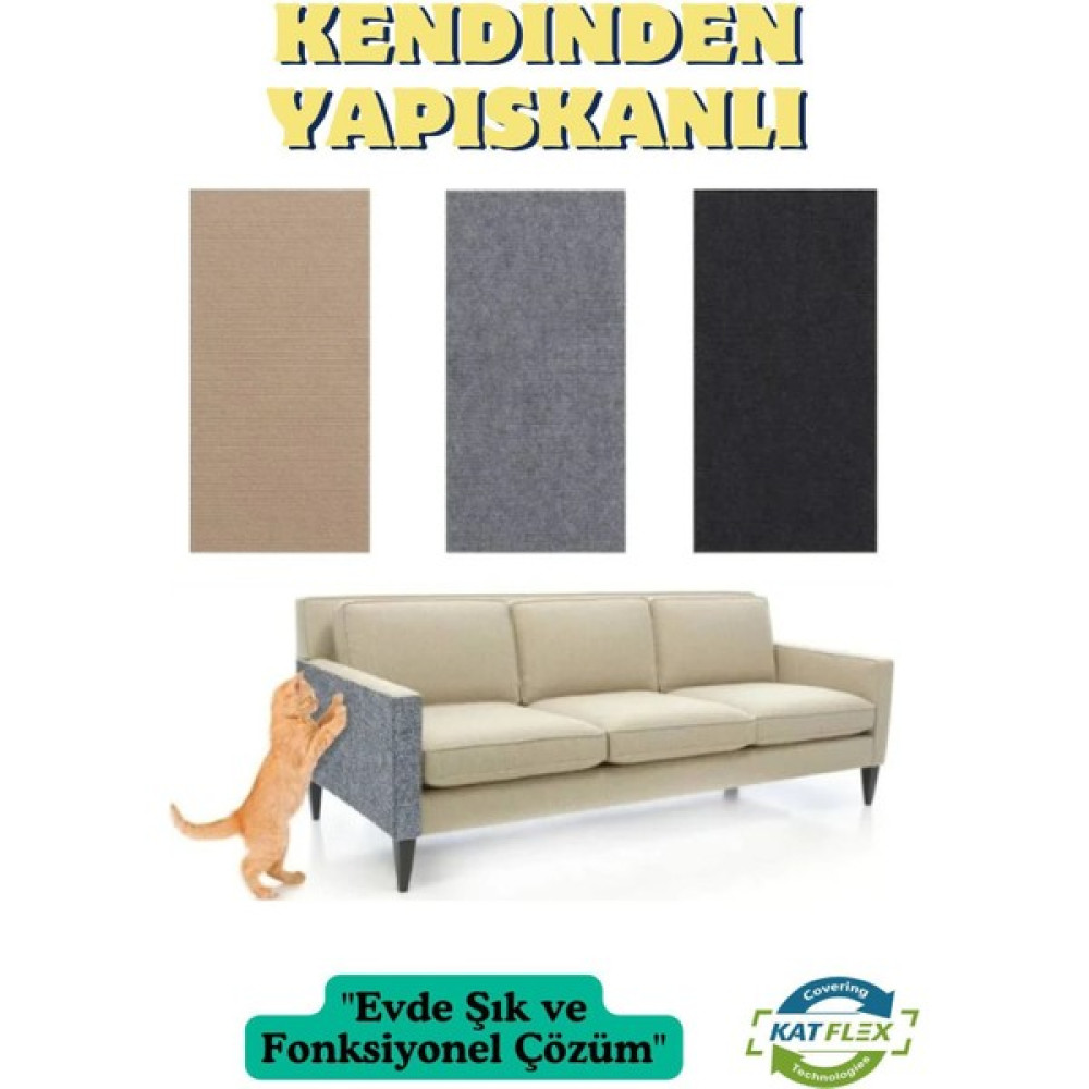 Katflex Bej Yapışkanlı Koltuk Kenarı Koruyucu Kedi Tırmalama Halısı Kedi Tırnak Bakım Halısı (50 cm x 100 C Evcil Hayvan Ürünleri Fiyatı