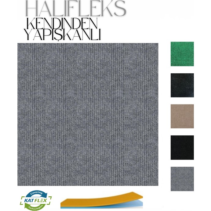 Katflex Halıflex Kendinden Yapışkanlı Duvardan Duvara Açık Füme Halıfleks Rip Halı Keçe Zemin Kaplama - 50 x 50 cm - Gri Salon Halısı Fiyatı