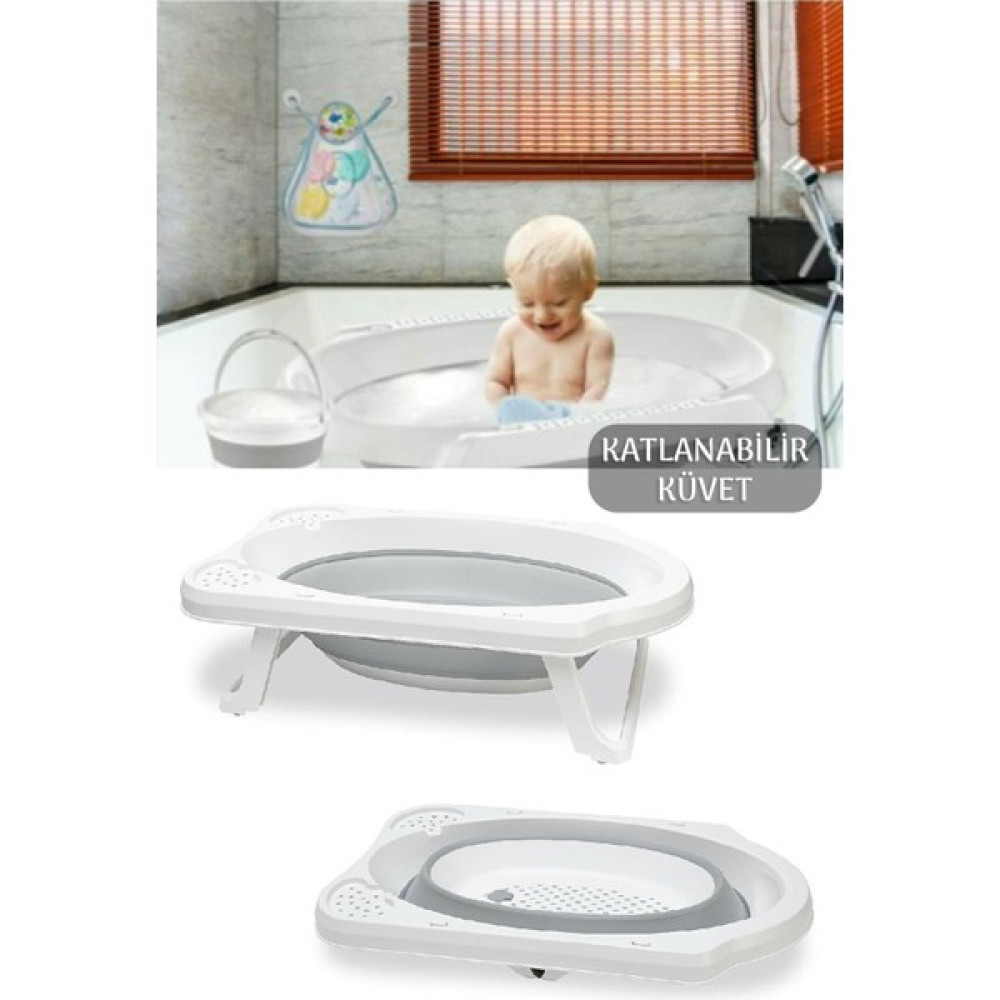 Katlanır Bebek Küveti - Akordiyon Çocuk Banyo Küveti Gri Bebek Banyo Küveti Fiyatı