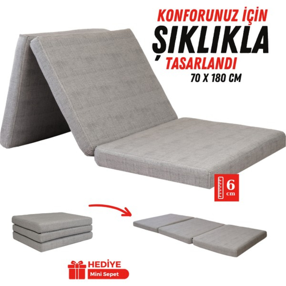 Katlanır Sünger Yatak, Yer Yatağı Katlanır Yer Minderi, Katlanır Yatak Misafir Yatağı 70X180X6 Gri - 70 x 180 x 6 cm Yatak Fiyatı
